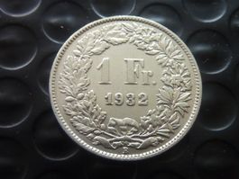 1 Fr. 1932  Auflage 0,50 Mio.  -  Ungereinigt + Vorzüglich -