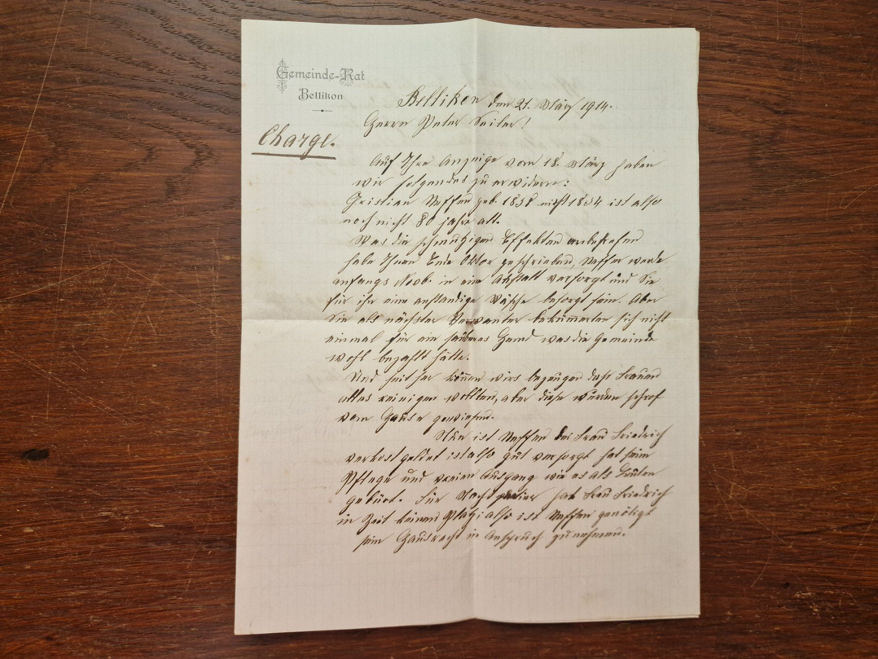 Documenti: Brief Gemeinderat BELLIKON März 1914 – Usato da Aesch LU venduto da briefmarken.uray