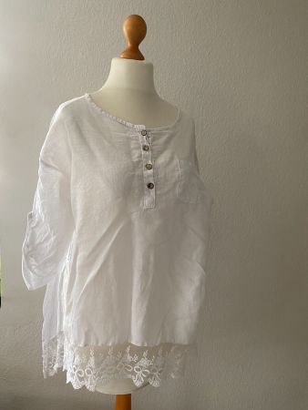 Leinen Tunika mit Spitzen Bordüre Gr. L (38-42) **NEU**