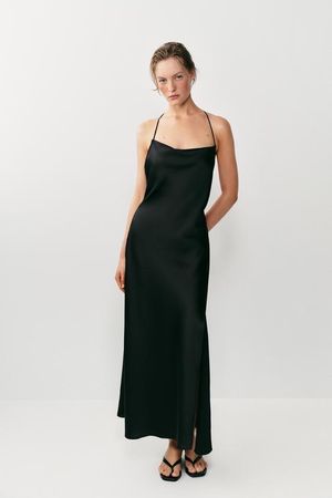 Zara Satin Kleid Schwarz – Grösse L 🖤