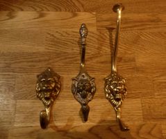 3 antike Prunkvolle Löwenhaken Wandhaken  Messing
