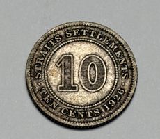 Pièce 10 cents 1926 Straits Settlements George V état d'usag