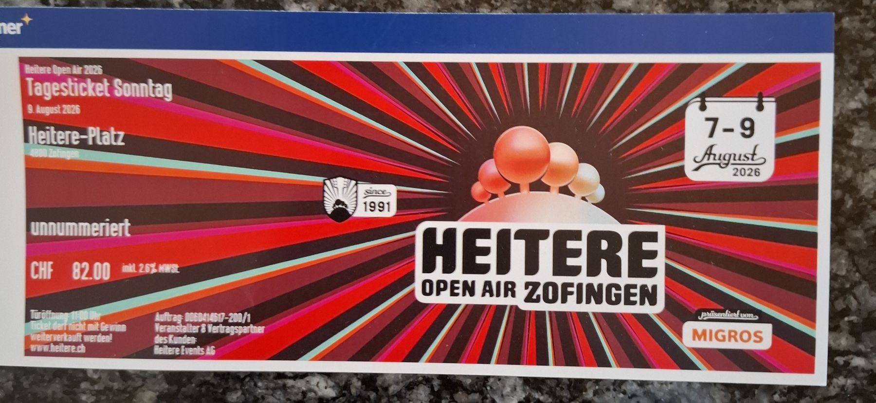 Tickets: Ticket Heitere Openair So 09.08.26 – Neu und originalverpackt aus Ufhusen von neiper