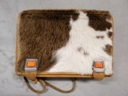 Vintage Leder Schulmappe, Kuhfelltasche 70er Jahre