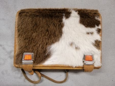 Vintage Leder Schulmappe, Kuhfelltasche 70er Jahre