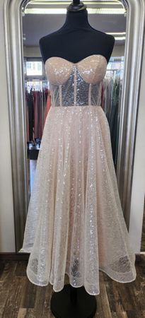 Festliches Abendkleid mit Pailletten Gr. 36 Champagner-Nud