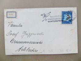 Gelaufene Briefoberseite + Werbestempel + Olympia-Marke 1948