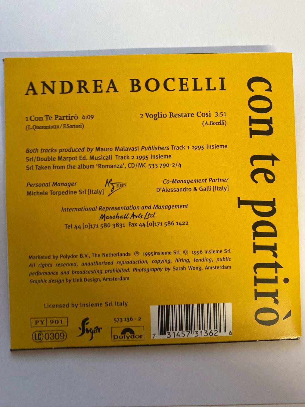 CD: Andrea Bocelli CD single Con te partirò – Usato da Le Brassus venduto da cinema13 1