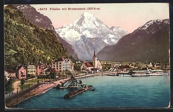 Cartoline postali: Flüelen, Ortsansicht mit Bristenstock – Usato da Berlin venduto da bartko-reher