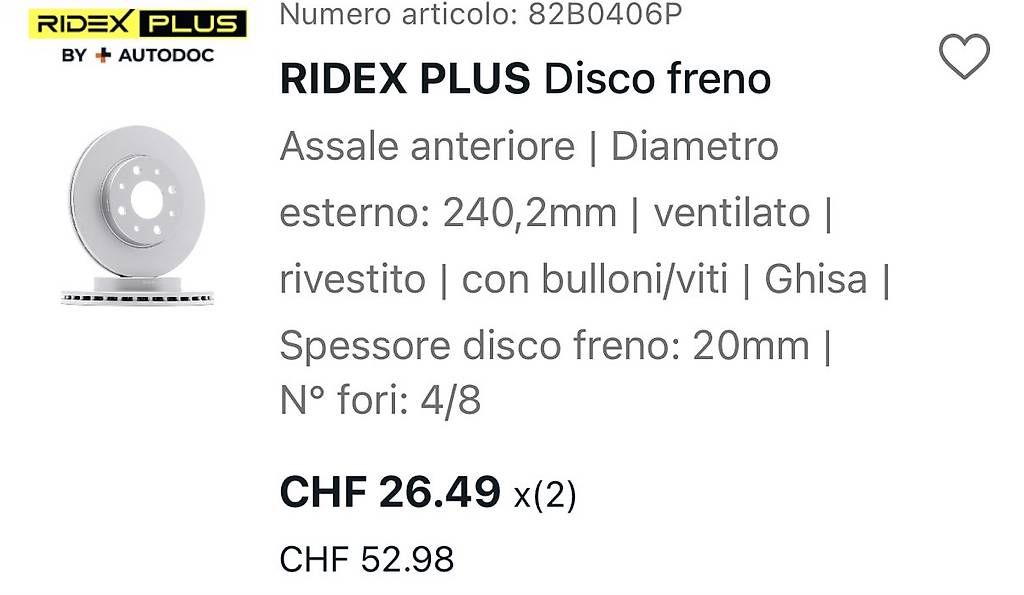 Tutti pezzi di ricambio auto: RIDEX PLUS Bremsscheibe  – Nuovo e nell'imballaggio originale da Emmenbrücke venduto da net_5ymj