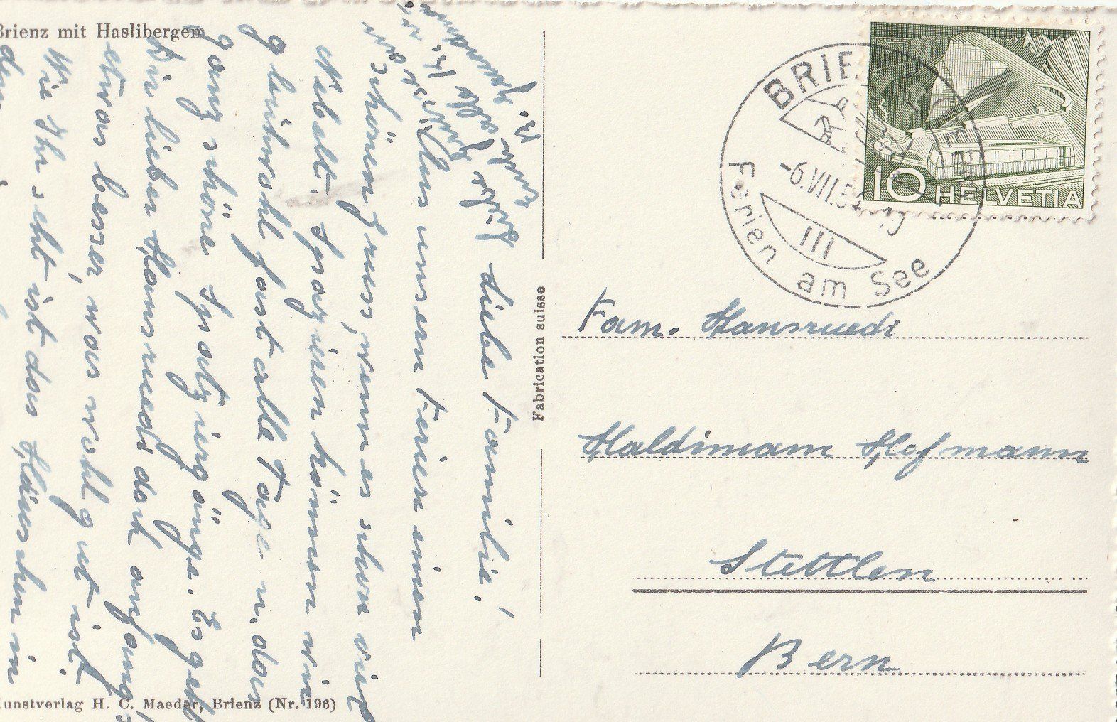 Cartoline postali: Brienz um 1954 – Usato da Lumbrein venduto da made02 1