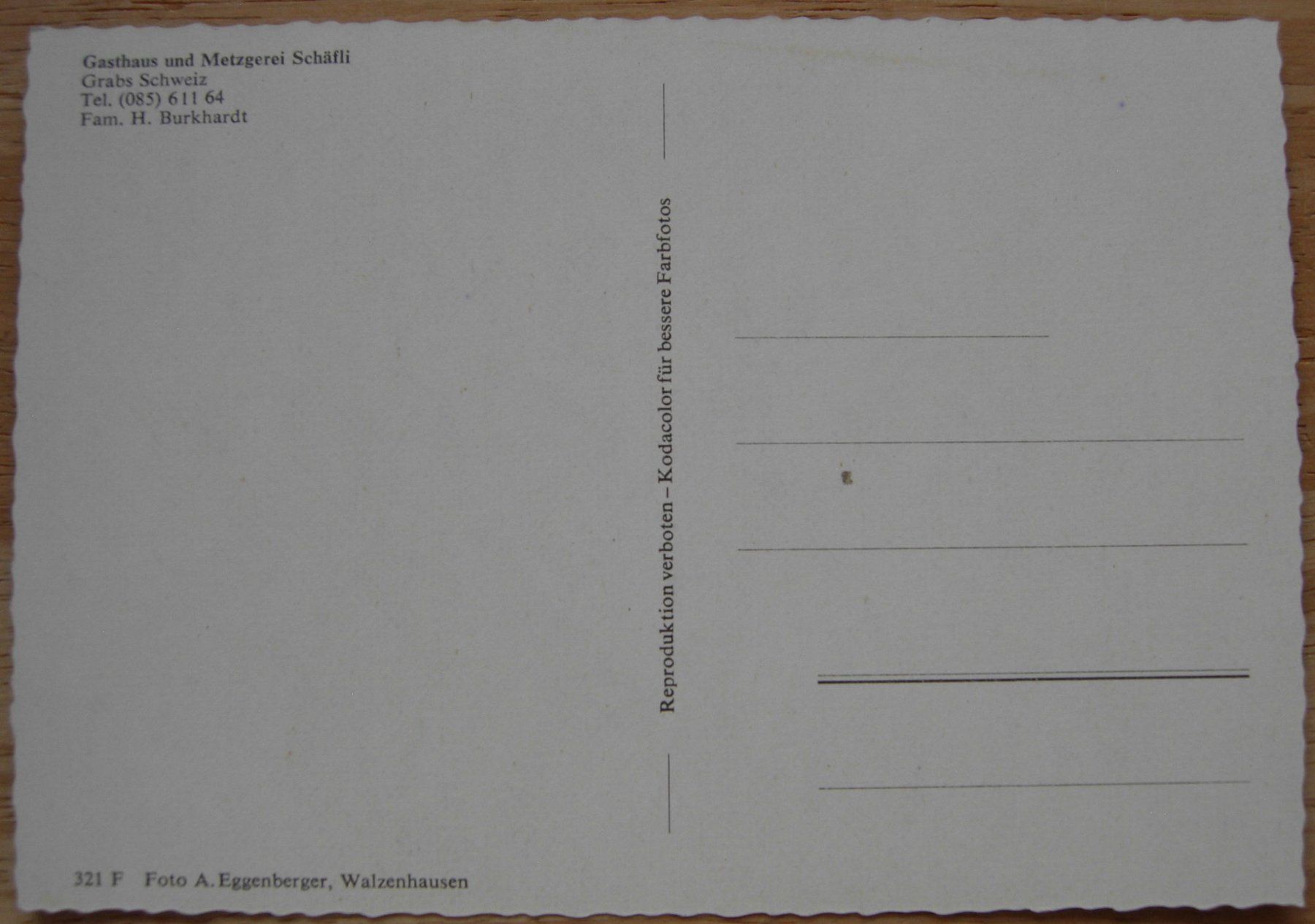Cartoline postali: Ansichtskarte ungelaufen - Restaurant Schäfli in Grabs – Usato da Dübendorf venduto da rumpumpel 2