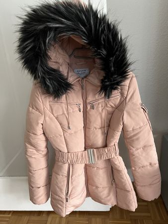 Winterjacke Damen Grösse S Rosé Kunstfell Kapuze warm