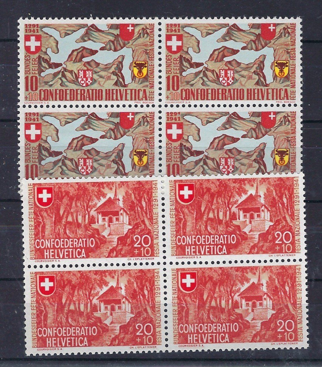 Alle Briefmarken: 1941 Pro Patria Viererblocks postfrisch   15963 – Gebraucht aus Lunden von Animus999