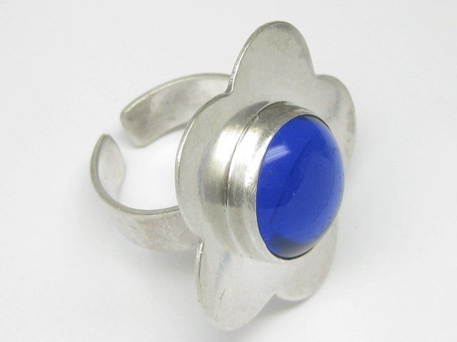 Anelli: Vintage Ring Silber 800 CHG blauer Stein Blume Gr. 55 – Usato da Ermatingen venduto da Decovin