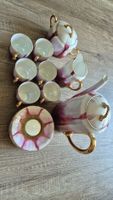 Vintage Kaffeegeschirr Set Porzellan rosa-weiss mit Goldrand