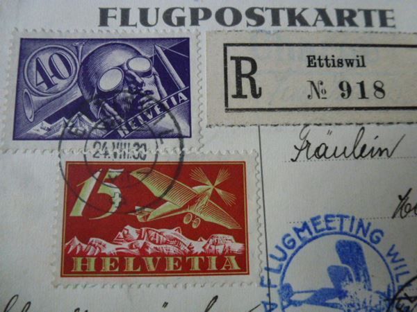 Tutti i francobolli: Luftpost Karte 1930 ++ Zürich-Basel – Usato da Walkringen venduto da Casablanca777 1