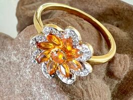 Feurige Granatblüte – Ring in Silber 925 vergoldet - Gr. 60