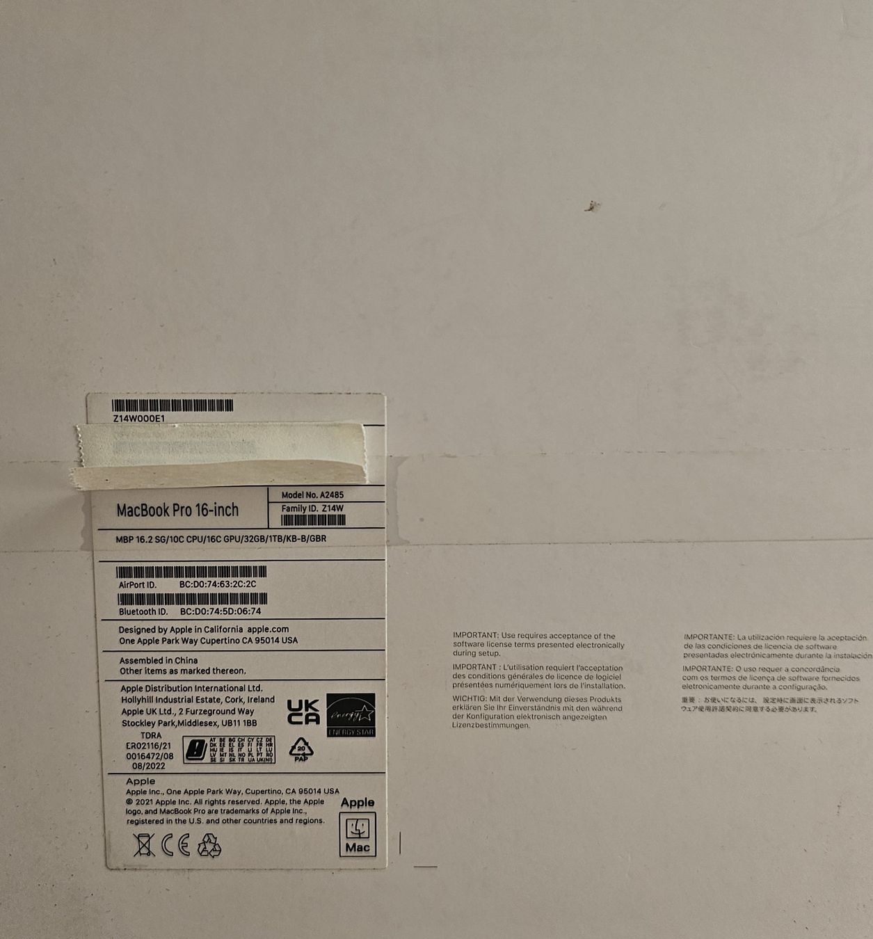 Cartoni: Karton / Verpackunng Apple MacBook Pro 16 Zoll – Nuovo (secondo la descrizione) da Fislisbach venduto da tma_h6fr 1