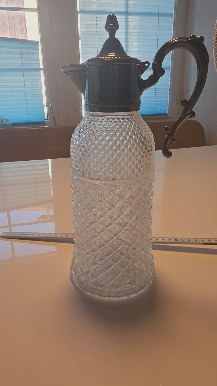 Caraffe: Vintage Kristall Karaffe / Likörkaraffe versilbert 32 cm – Usato da Hittnau venduto da Rapido33