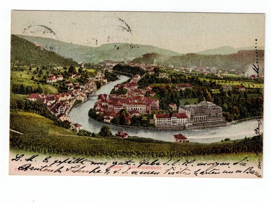 Cartoline postali: Schweiz, Ansichtskarte Balkenstempel Baden 17.10.1903 – Usato da Hinteregg venduto da McCharly01