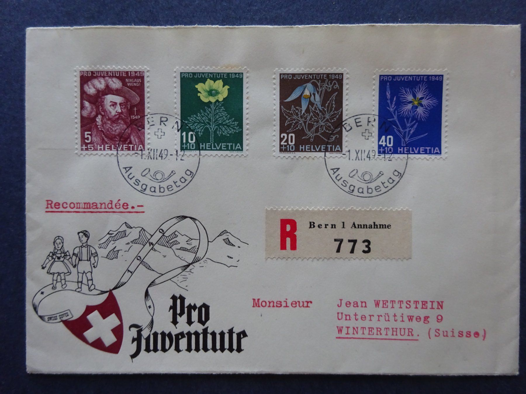 Tutti i francobolli: 1949 Pro Juventute FDC BERN Illustriert – Usato da Appenzell-Steinegg venduto da adi1975 1