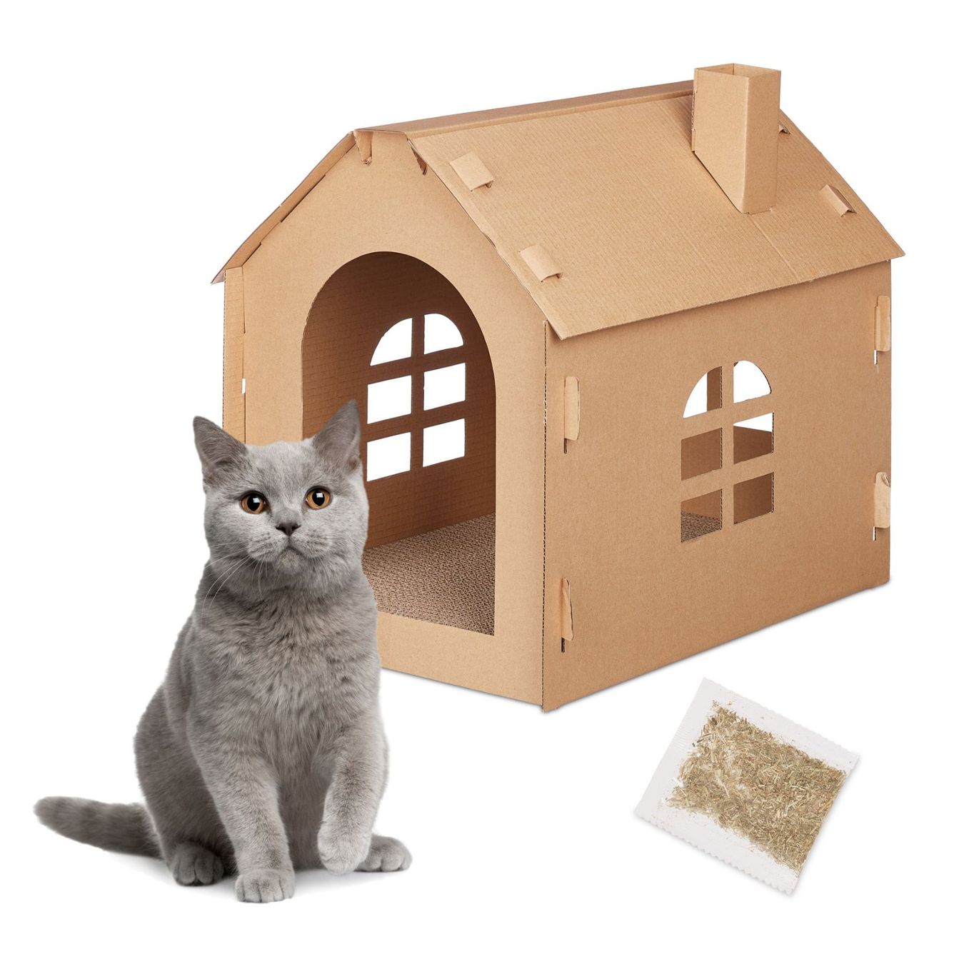 Katzenbaum - Kratzbaum: Katzenhaus aus Karton mit Kratzbrett – Neu und originalverpackt aus Gerlafingen von Tsuru