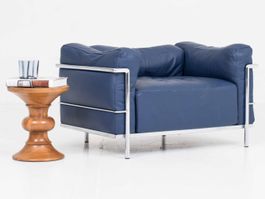 Cassina LC3 Sessel - Le Corbusier, blaues Leder - 1960er J.
