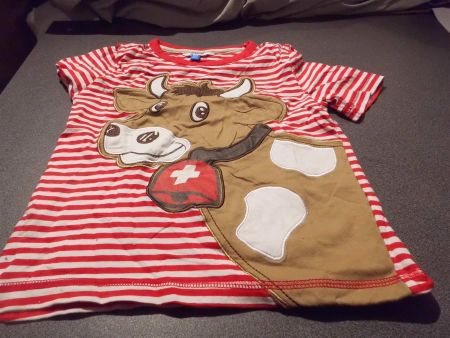 T-Shirt Grösse 104, Kids, rot/weiss gestreift / Kuh
