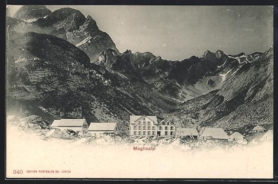 Cartes postales: AK Meglisalp, Ortsansicht mit Bergen – D'occasion à Berlin par bartko-reher