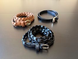 Set of 3 Thin Belts – H&M, Mango – Black & Brown, Adjustable