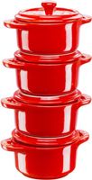 4 er Set Staub Cocotte Keramik 10 cm rot Deckel Schale Neu