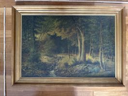 E. Gschwend Gemälde Wald mit Bach gerahmt guter Zustand
