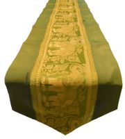 Thai Silk Tischläufer Grün Elefanten Handmade 150–245 cm