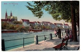 Basel, Rheinweg, belebt, gelaufen 1910