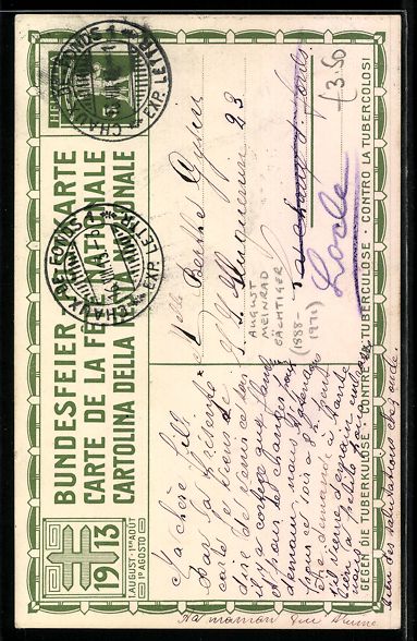 Ansichtskarten: Schweizer Bundesfeier 1913, Bauerpaar au – Gebraucht aus Berlin von bartko-reher 1
