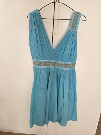 Sommerkleid blau mit Goldstickerei Baumwolle Gr. L