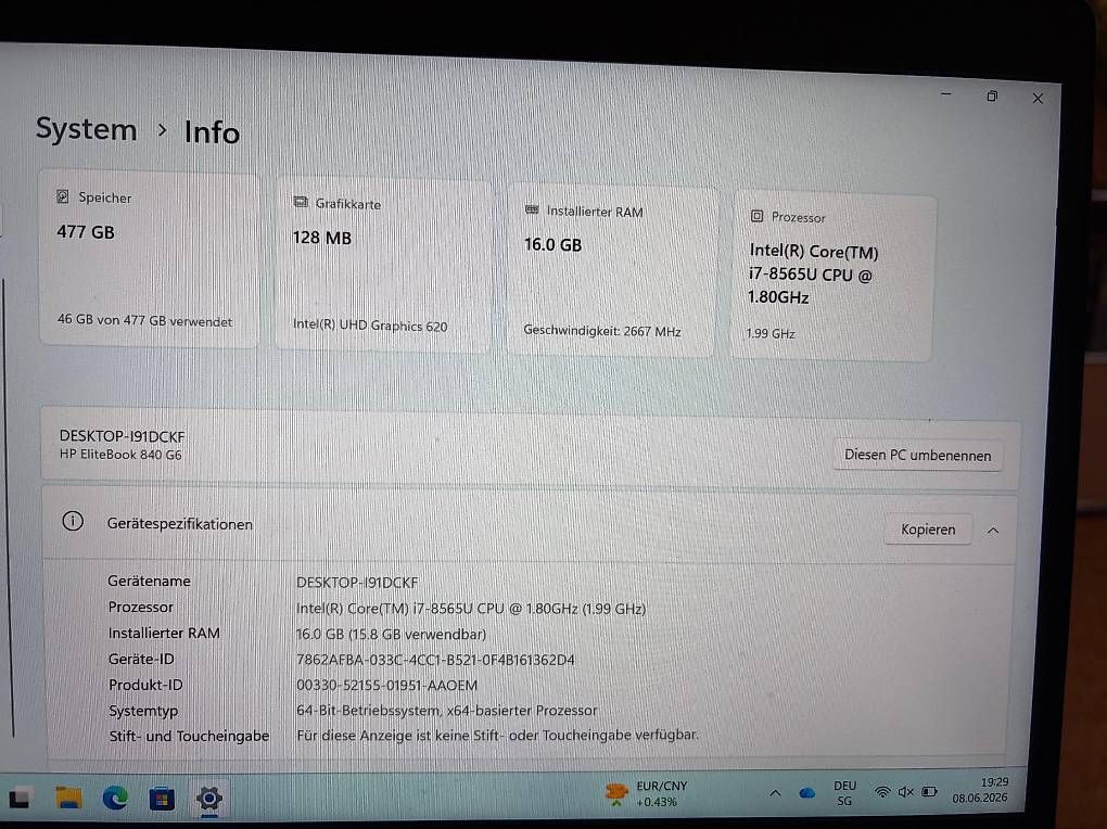 Hewlett Packard Notebook: HP Elitebook 840 G6 Notebook Laptop – Usato da Worb venduto da kram01 1