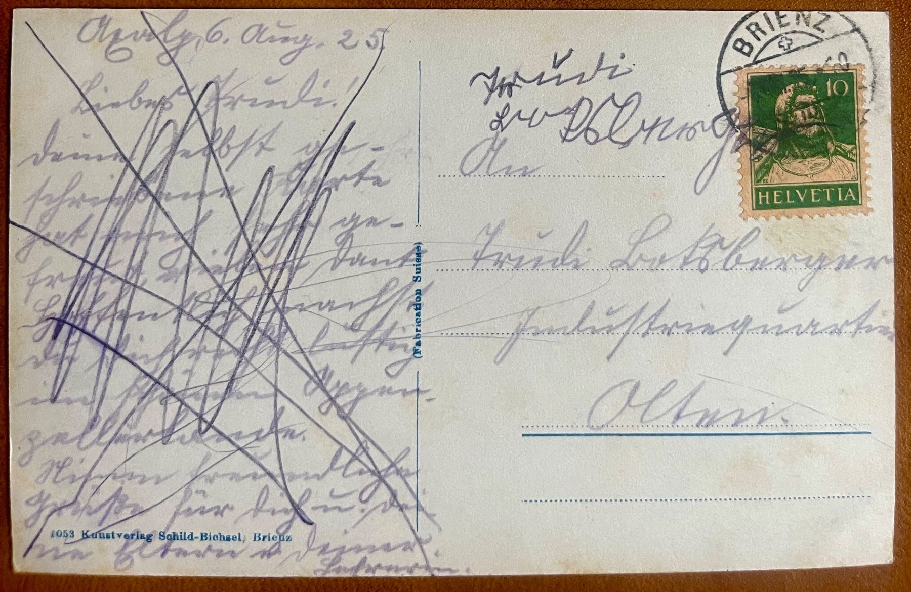 Cartoline postali: BRIENZ - 1925 – Usato da Lutry venduto da Ediego 1