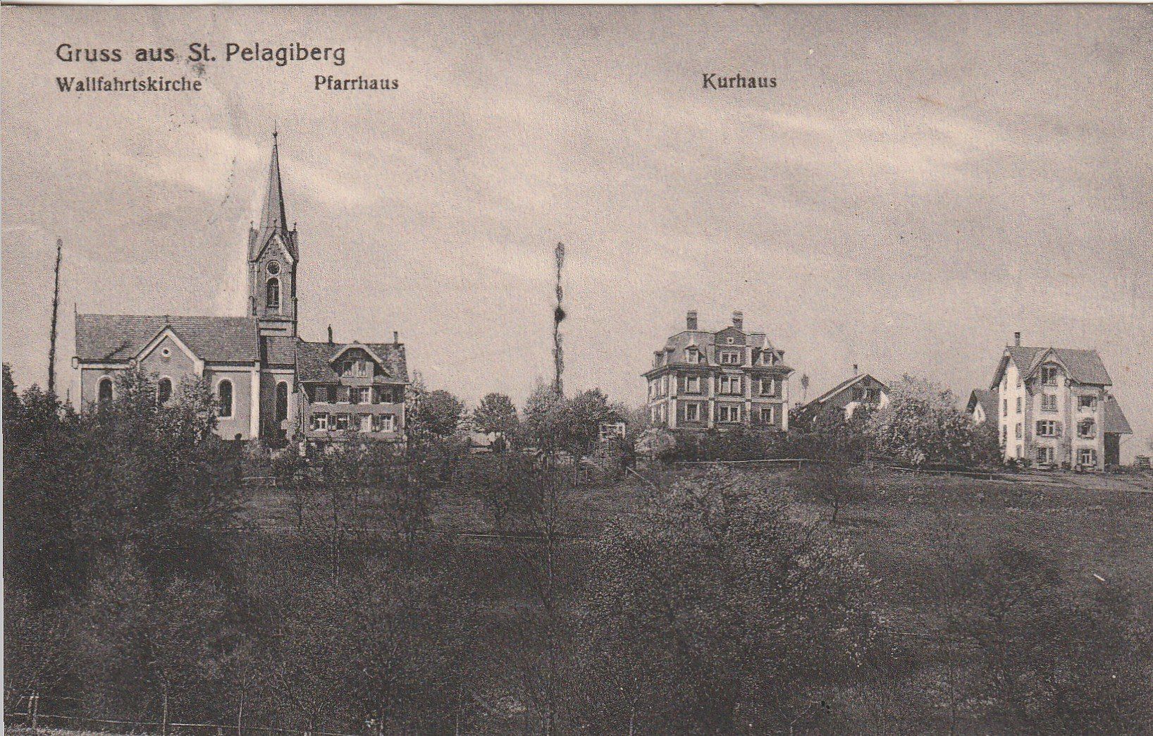 Cartoline postali: St.Pelagiberg-Wallfahrtskirche-Pfarrhaus-Kurhaus-1930 – Usato da uttwil venduto da Koehlerfred