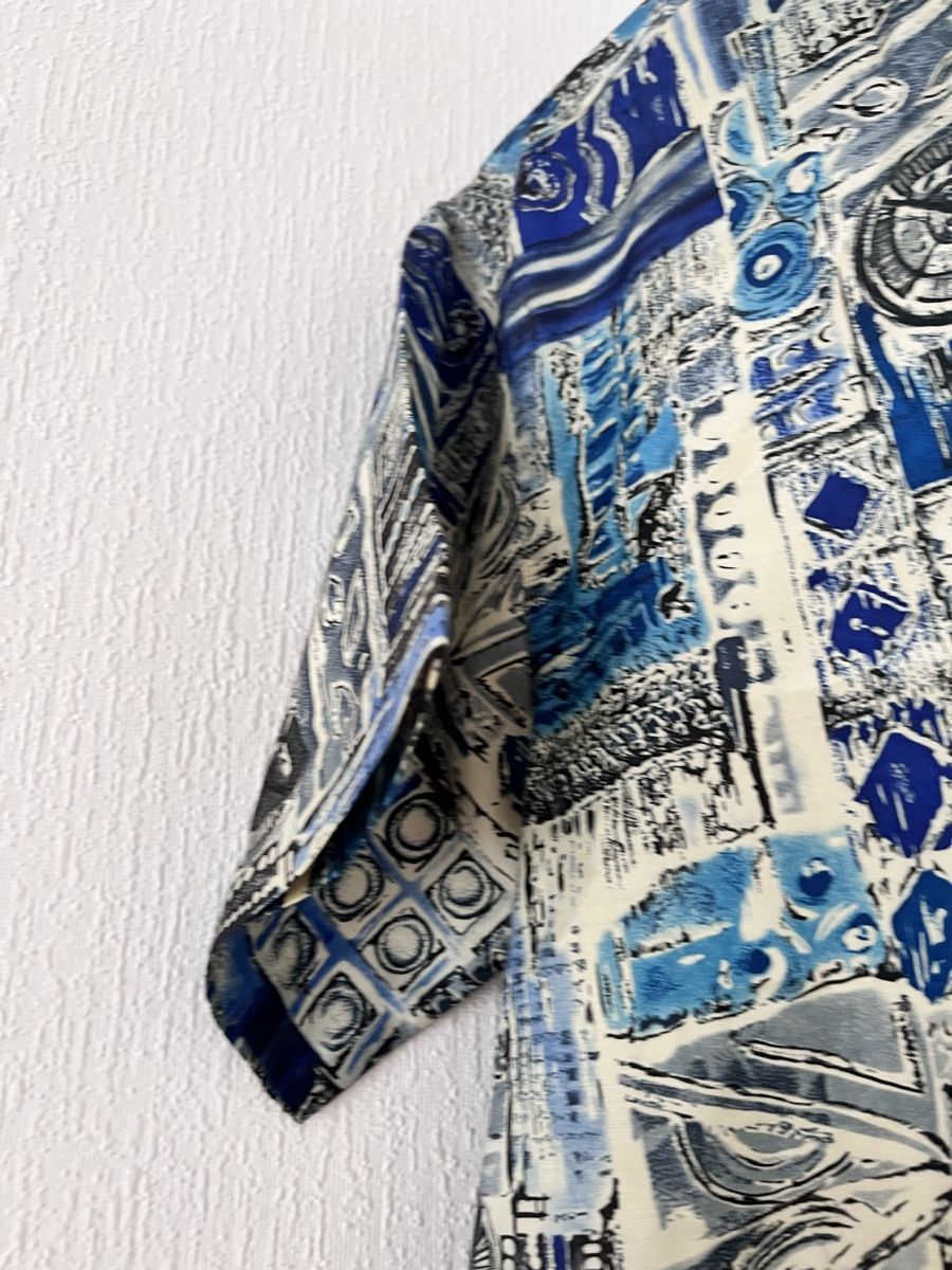 Camicie: Short Sleeve Shirt Thai Silk Blue Pattern Size M – Usato da Lausanne venduto da Danash 3