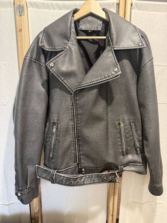 Bikerjacke Kunstleder grau Grösse L neuwertiger Zustand