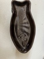 4 braune Fisch-Teller, Keramik, Vintage Geschirr
