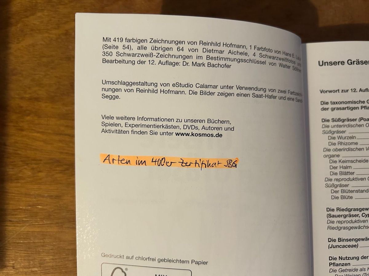 Bücher: Unsere Gräser. Aichele / Schwegler. Kosmos – Gebraucht aus Zürich von WWehrle 2