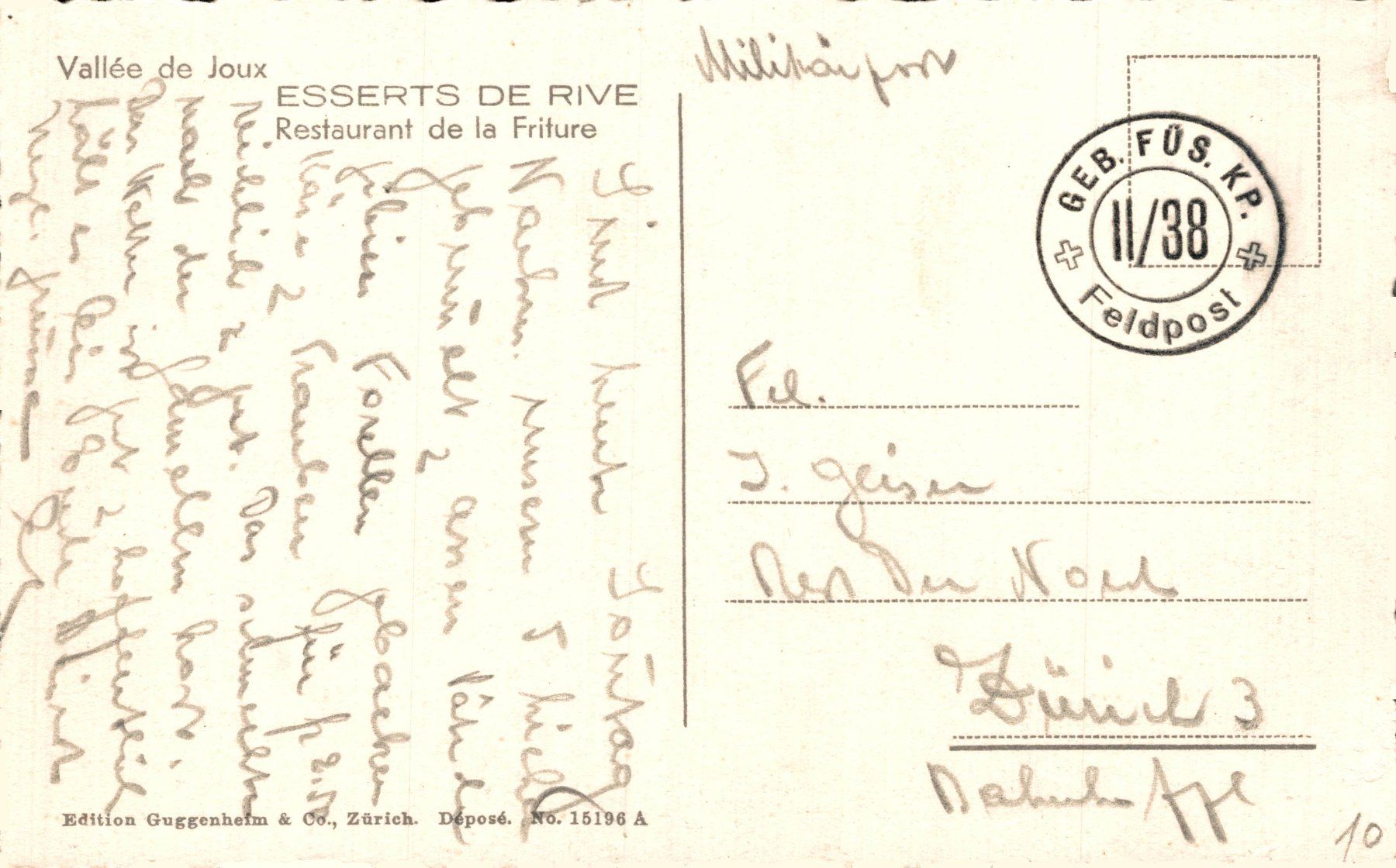 Cartoline postali: Restaurant de la Friture. Vallée de Joux – Usato da Bronschhofen venduto da Astore 1