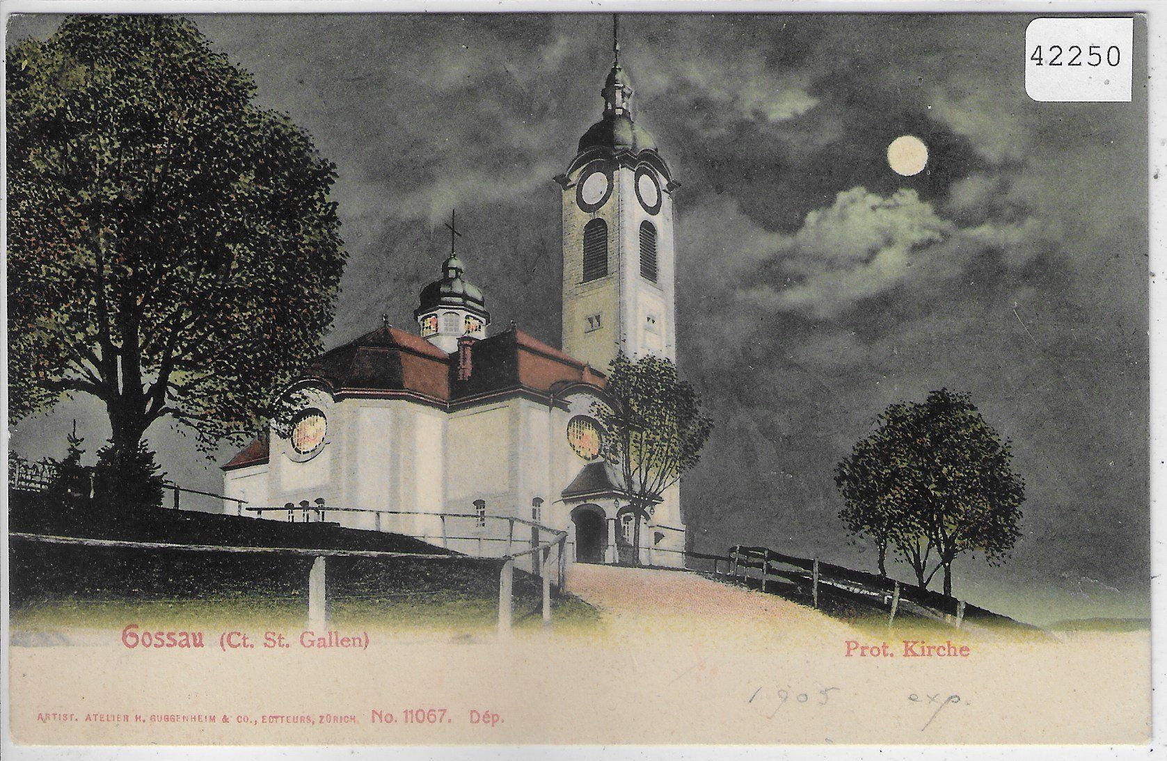 Cartoline postali: Gossau - Prot. Kirche - Mondschein-Litho – Usato da Ettingen venduto da Kartenplanet