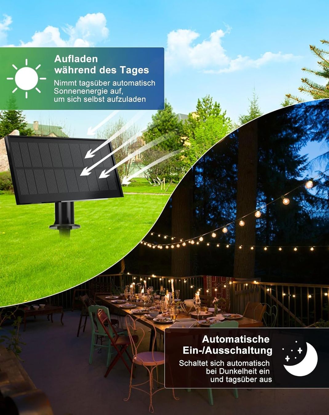 Ghirlande e barre luminose: SOLAR GLÜHBIRNEN LICHTERKETTE AUSSEN 15 METER - 25+2 BIRNEN – Nuovo e nell'imballaggio originale da Kriens venduto da swissgadget 4