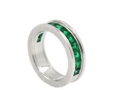 Smaragd Halb Alliance Ring 18K Weissgold Grösse 53 *S2943