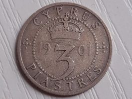 SILBER / 3 Piaster / Zypern / 1901 / RAR!