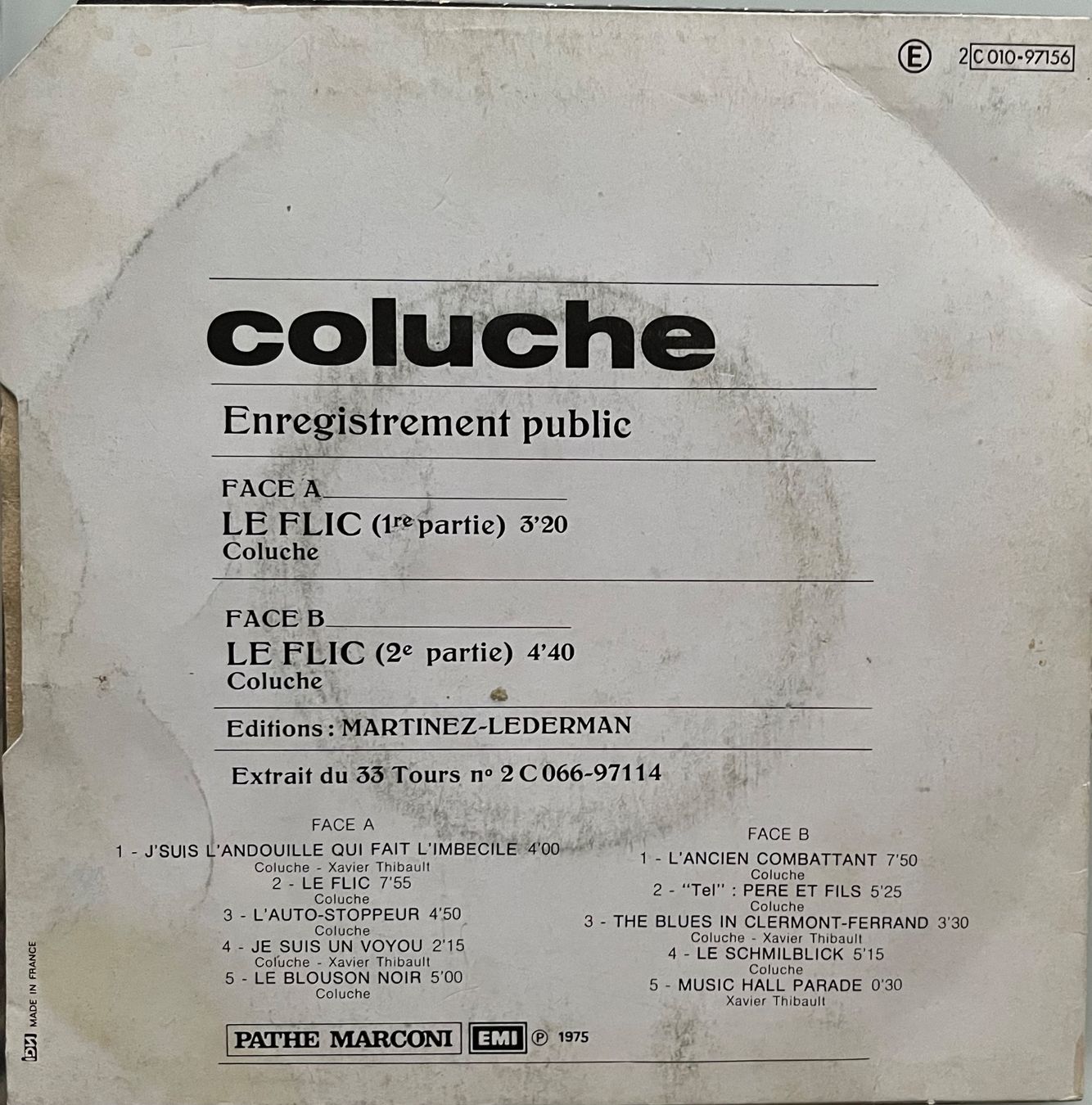Vinyles: COLUCHE - LE FLIC – D'occasion à Bussigny par vinyl-pas-cher 1